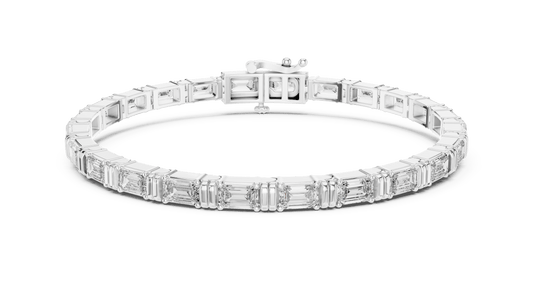 Emerald Cut Lab Diamond Station Tennis Bracelet in 925 Sterling Silver
