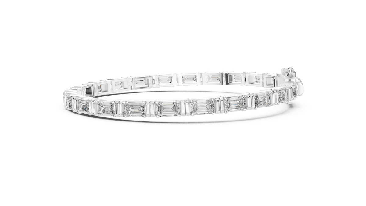 Emerald Cut Lab Diamond Station Tennis Bracelet in 925 Sterling Silver