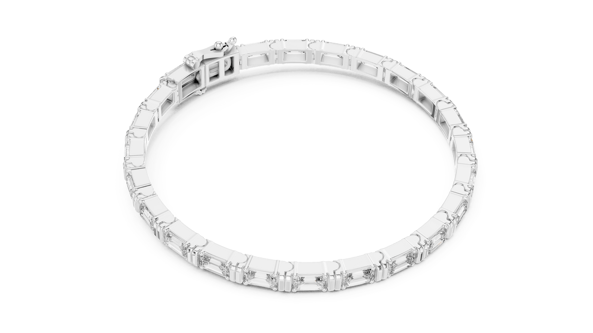 Emerald Cut Lab Diamond Station Tennis Bracelet in 925 Sterling Silver