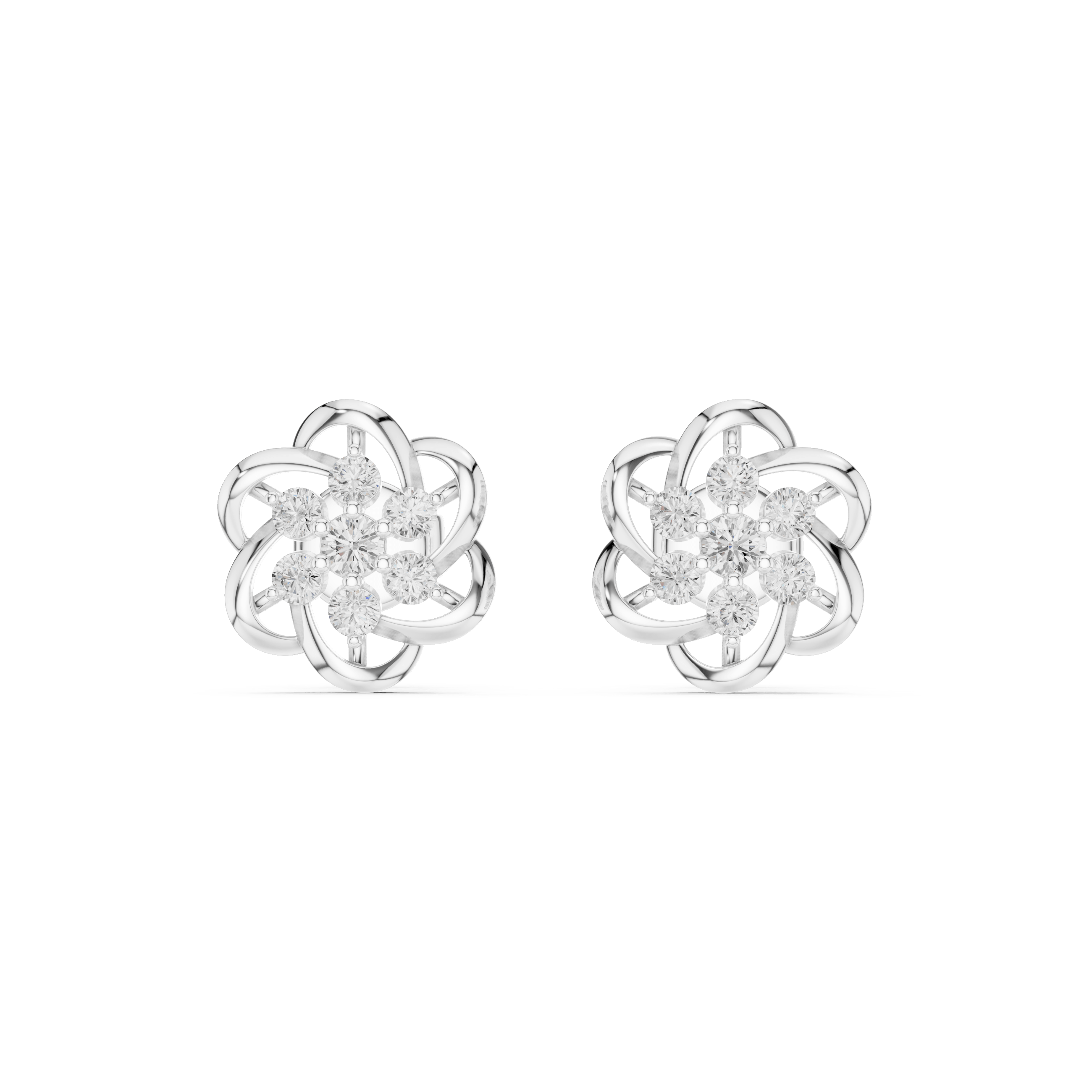 Chic 6-Petal Pinwheel Cluster Lab Grown Diamond Studs in 925 Silver
