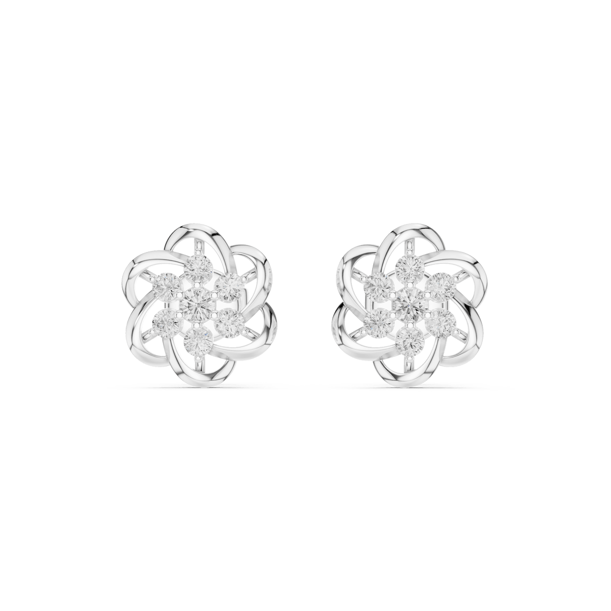 Chic 6-Petal Pinwheel Cluster Lab Grown Diamond Studs in 925 Silver