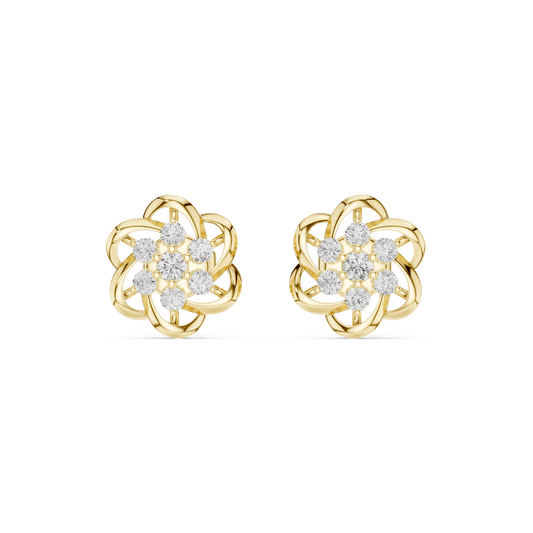 Spiral Flower Cluster Round Lab Diamond Earrings in 14KT Solid Gold