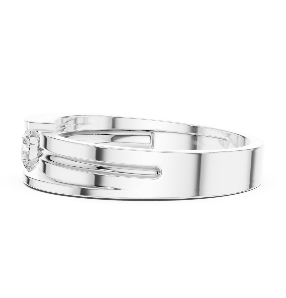 Round Solitaire Multi-Groove Bypass Lab Grown Diamond Ring