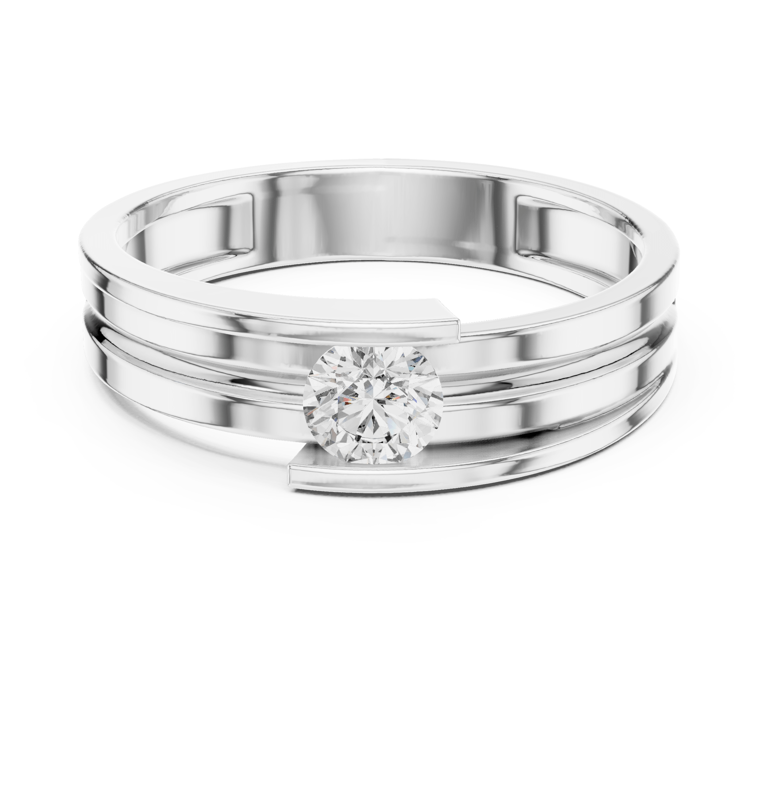 Round Solitaire Multi-Groove Bypass Lab Grown Diamond Ring