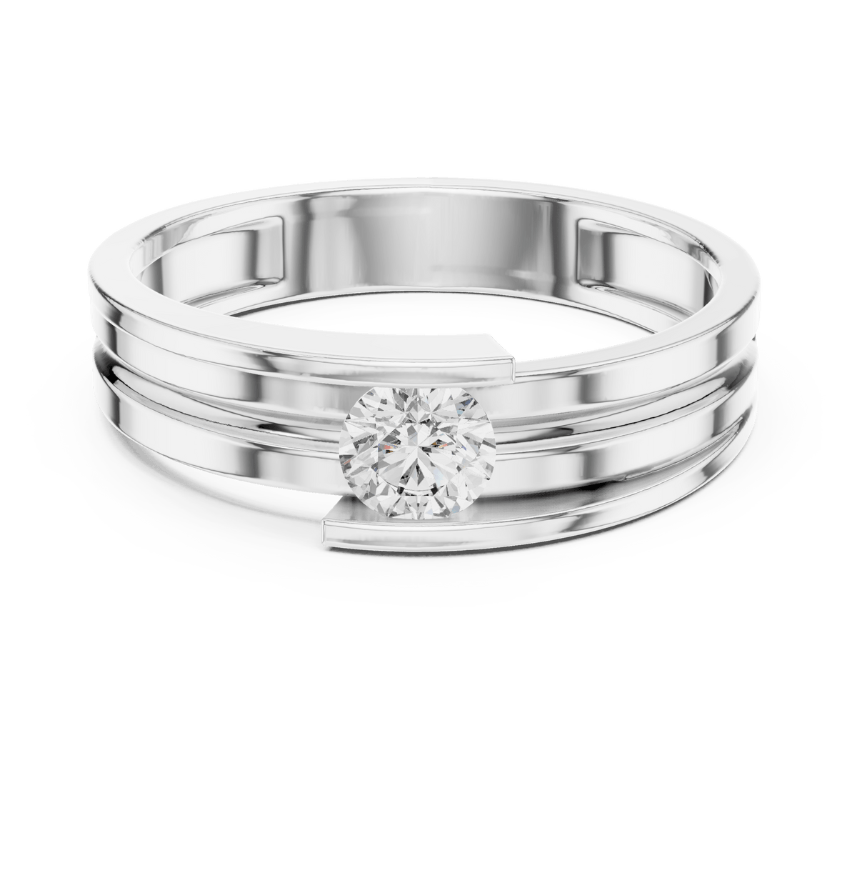 Round Solitaire Multi-Groove Bypass Lab Grown Diamond Ring