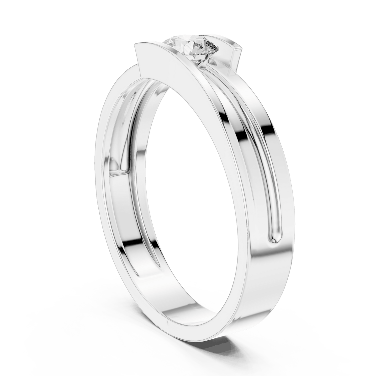 Round Solitaire Multi-Groove Bypass Lab Grown Diamond Ring