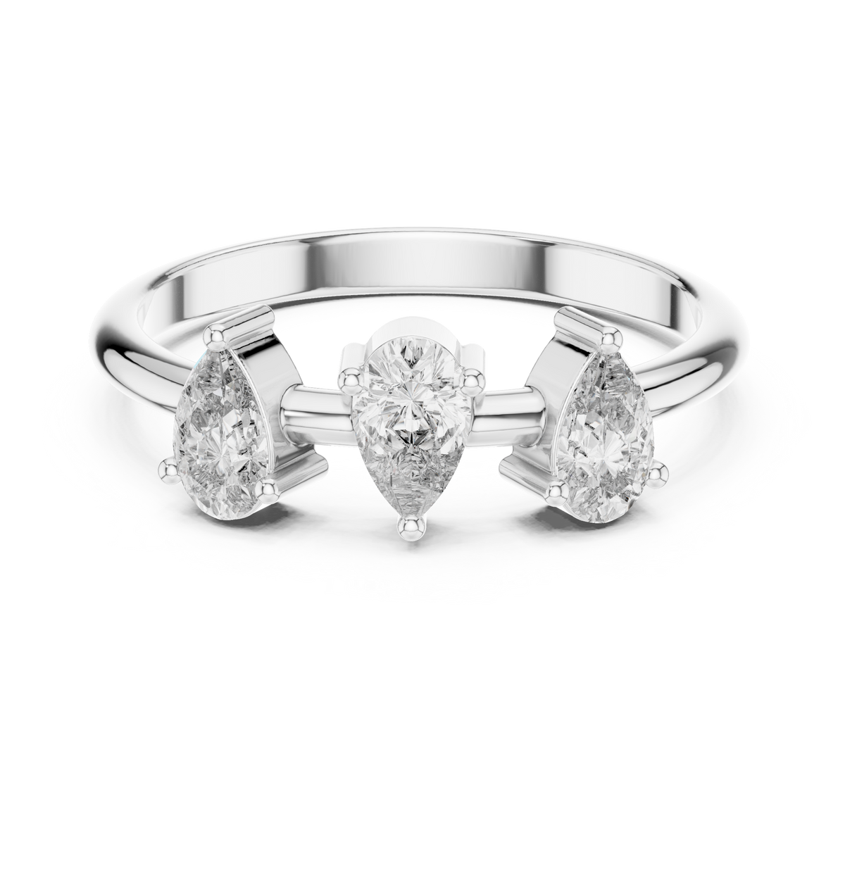 Pear Cut Three-Stone Lab Grown Diamond Ring in 925 Silver