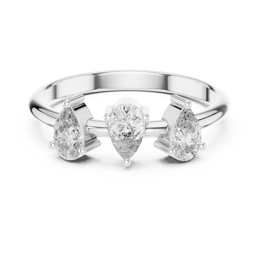Pear Cut Three-Stone Lab Grown Diamond Ring in 925 Silver