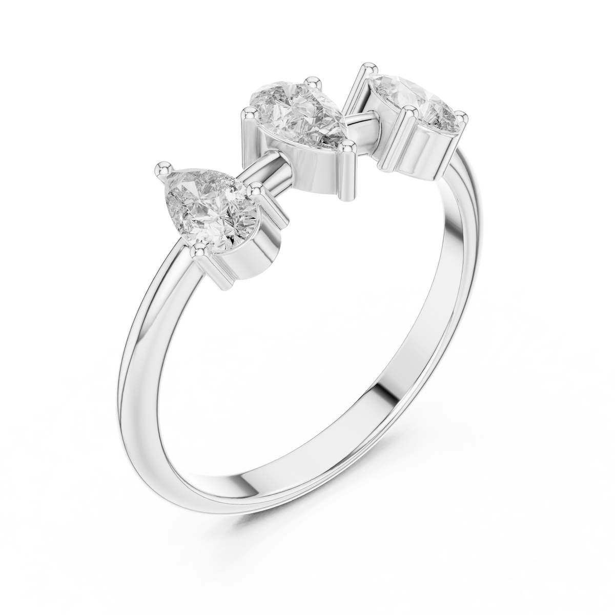 Pear Cut Three-Stone Lab Grown Diamond Ring in 925 Silver