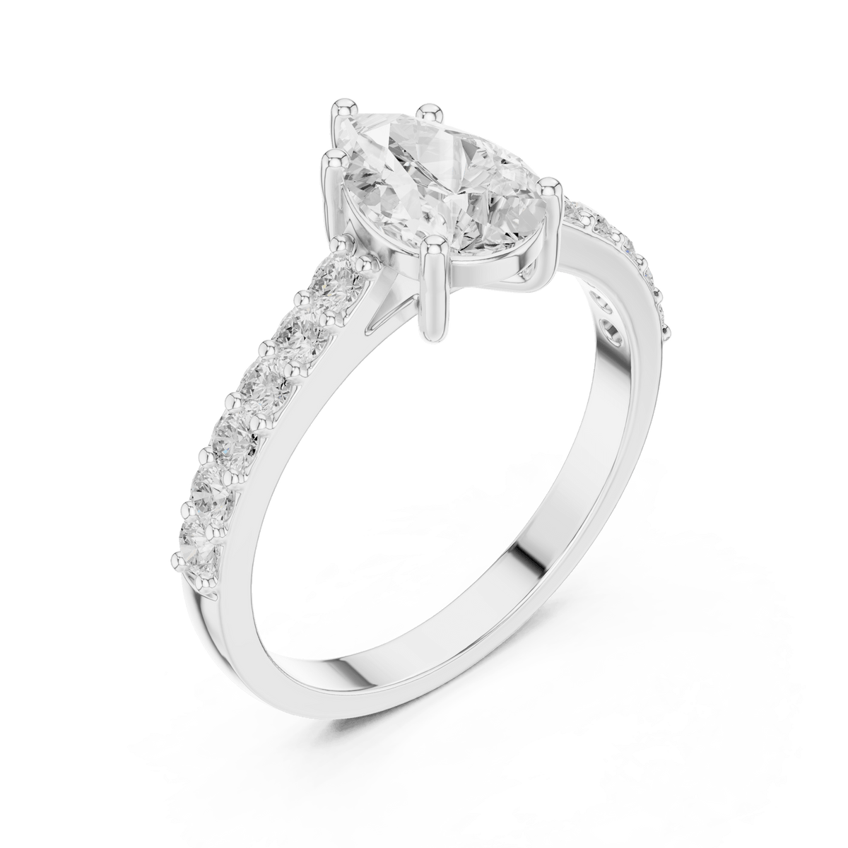 Teardrop Solitaire Pave Shank Lab Grown Diamond Ring