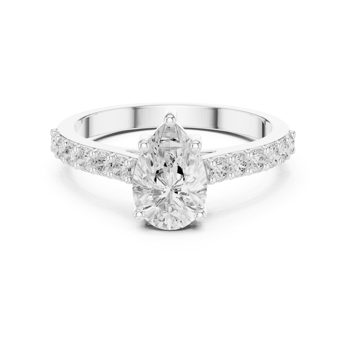 Teardrop Solitaire Pave Shank Lab Grown Diamond Ring