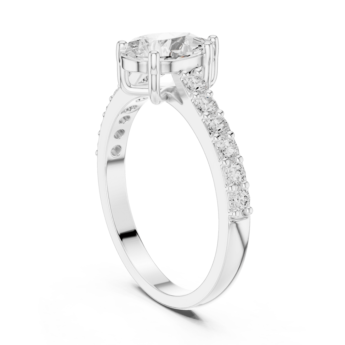 Teardrop Solitaire Pave Shank Lab Grown Diamond Ring