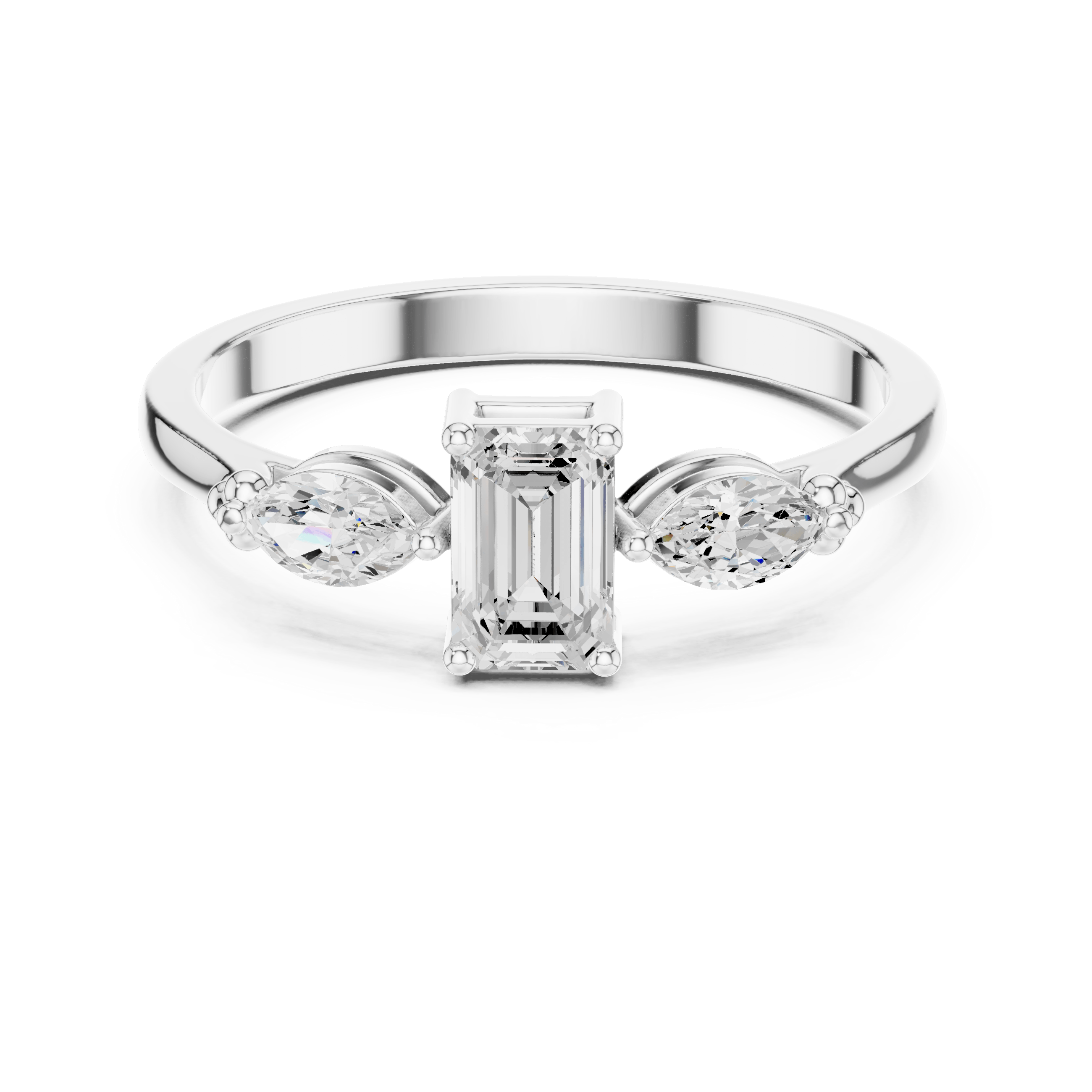 Emerald Cut Marquise Side Accent Lab Grown Diamond Ring