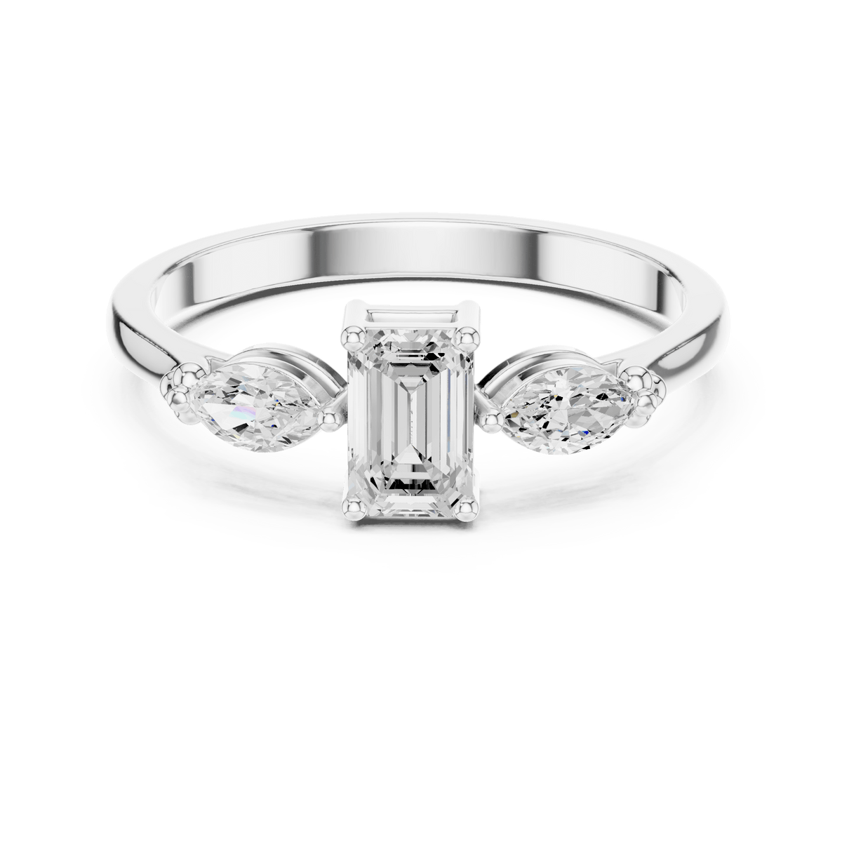 Emerald Cut Marquise Side Accent Lab Grown Diamond Ring