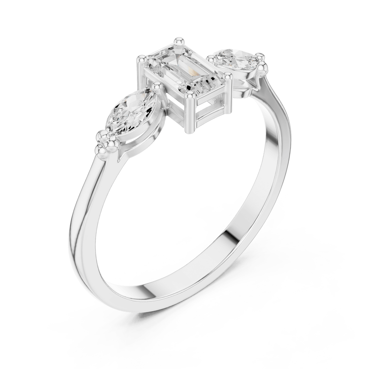 Emerald Cut Marquise Side Accent Lab Grown Diamond Ring