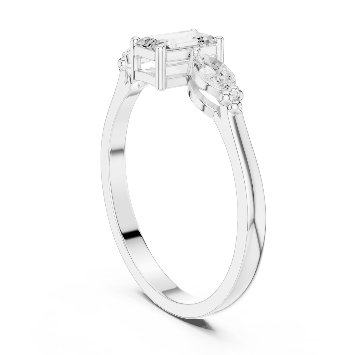 Emerald Cut Marquise Side Accent Lab Grown Diamond Ring