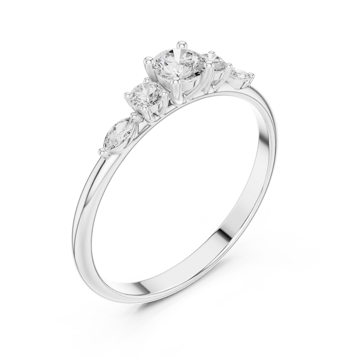 Round Solitaire Five-Stone Cluster Lab Grown Diamond Ring