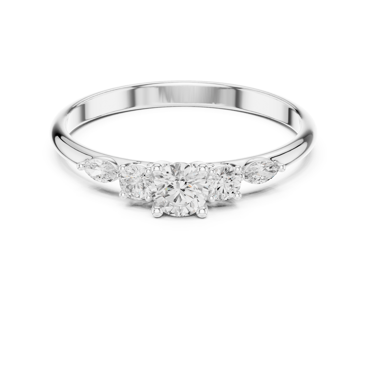 Round Solitaire Five-Stone Cluster Lab Grown Diamond Ring