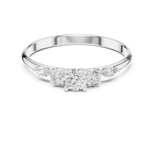 Round Solitaire Five-Stone Cluster Lab Grown Diamond Ring