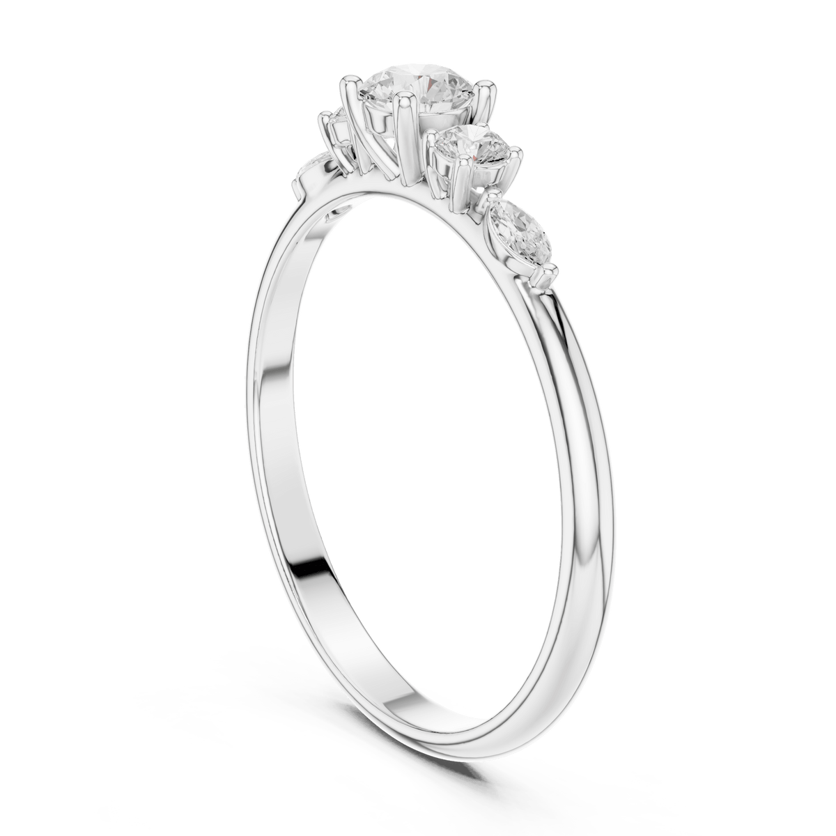 Round Solitaire Five-Stone Cluster Lab Grown Diamond Ring