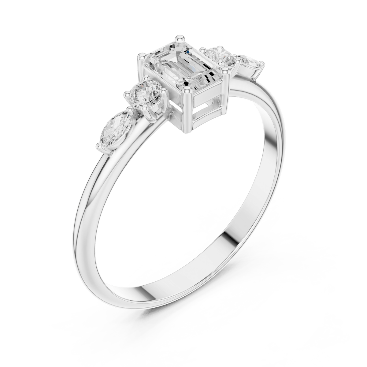 Emerald Cut Five-Stone Cluster Lab Grown Diamond Ring in 925 Silver