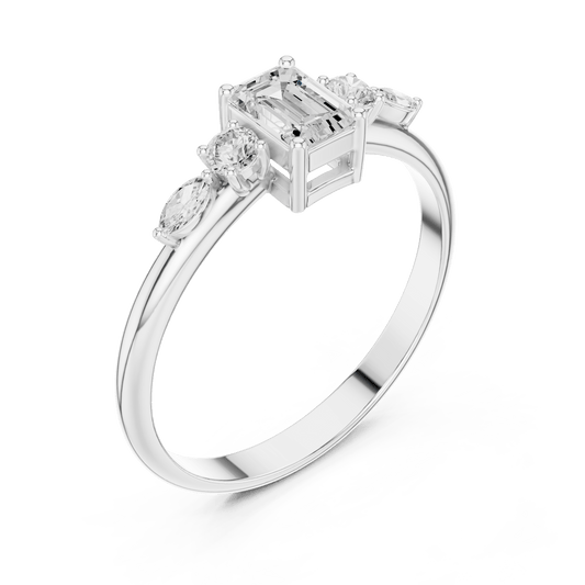 Emerald Cut Five-Stone Cluster Lab Grown Diamond Ring in 925 Silver