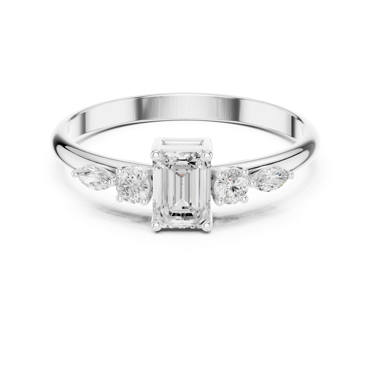 Emerald Cut Five-Stone Cluster Lab Grown Diamond Ring in 925 Silver