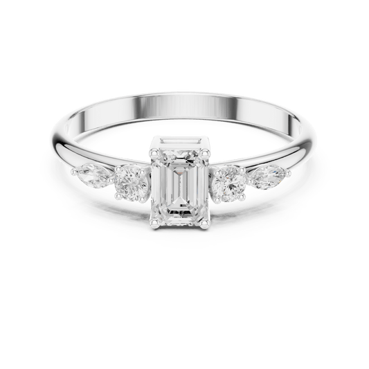 Emerald Cut Five-Stone Cluster Lab Grown Diamond Ring in 925 Silver
