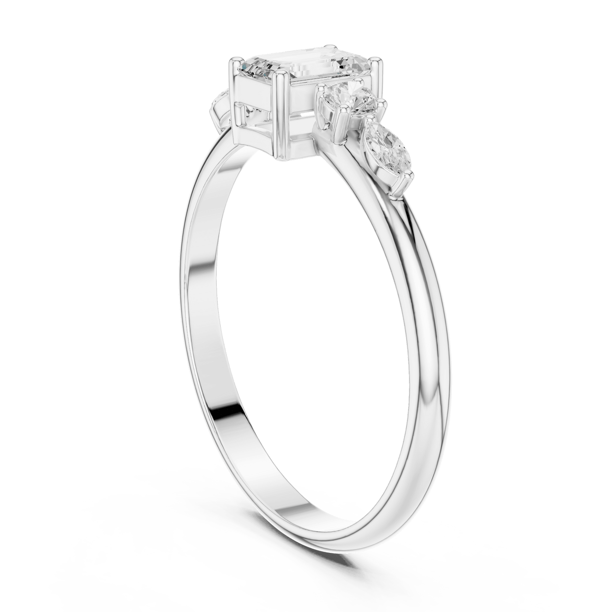 Emerald Cut Five-Stone Cluster Lab Grown Diamond Ring in 925 Silver