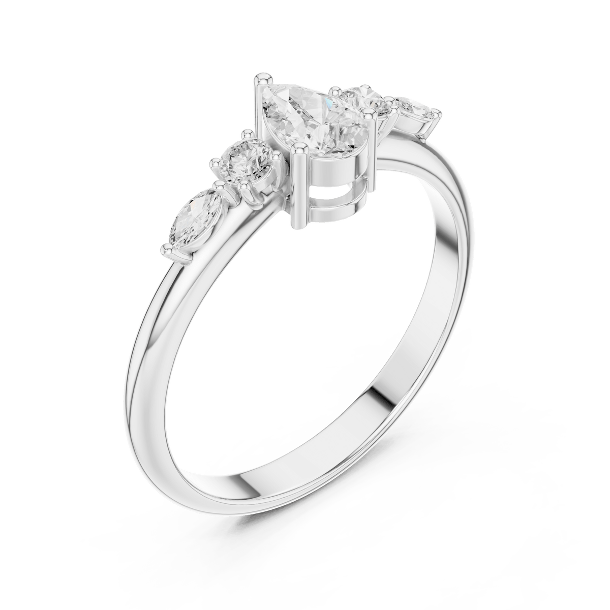 Pear Solitaire Five-Stone Cluster Lab Grown Diamond Ring