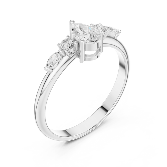 Pear Solitaire Five-Stone Cluster Lab Grown Diamond Ring