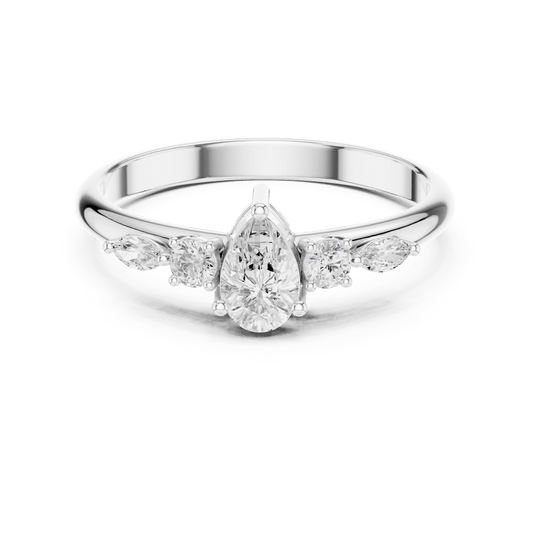 Pear Solitaire Five-Stone Cluster Lab Grown Diamond Ring