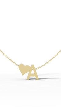 14K Solid Gold Initial 'A' & Heart Personalised Pendant