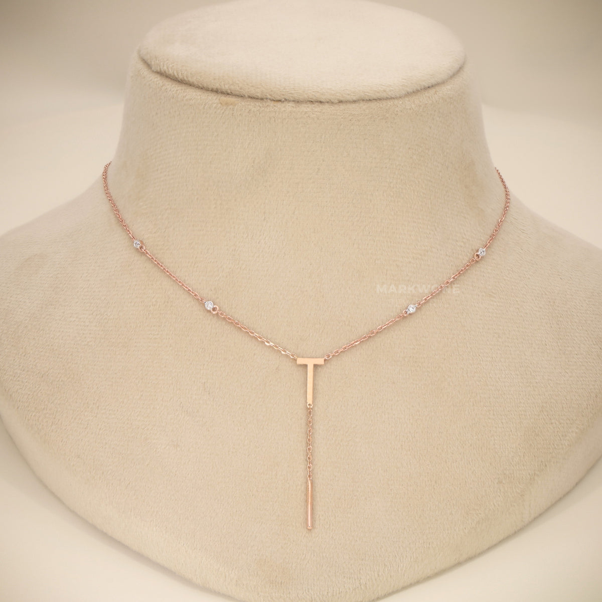 Minimalist 14KT Gold Station Chain Initial  Y-Necklace