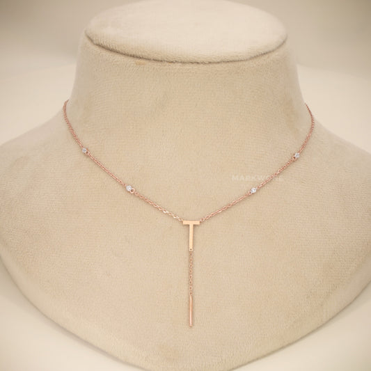 Minimalist 14KT Gold Station Chain Initial  Y-Necklace