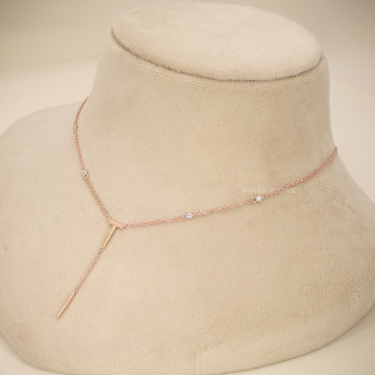Minimalist 14KT Gold Station Chain Initial  Y-Necklace