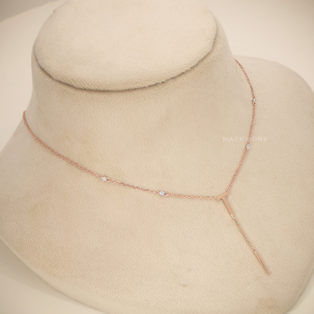 Minimalist 14KT Gold Station Chain Initial  Y-Necklace