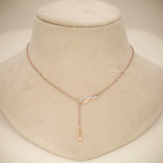 14KT Solid Rose Gold Abstract Infinity Loop Teardrop Necklace