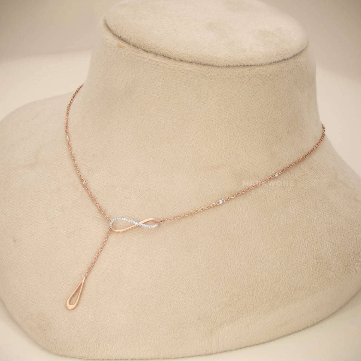 14KT Solid Rose Gold Abstract Infinity Loop Teardrop Necklace