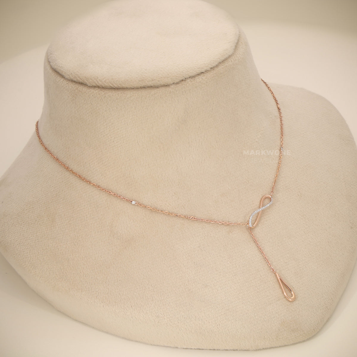 14KT Solid Rose Gold Abstract Infinity Loop Teardrop Necklace