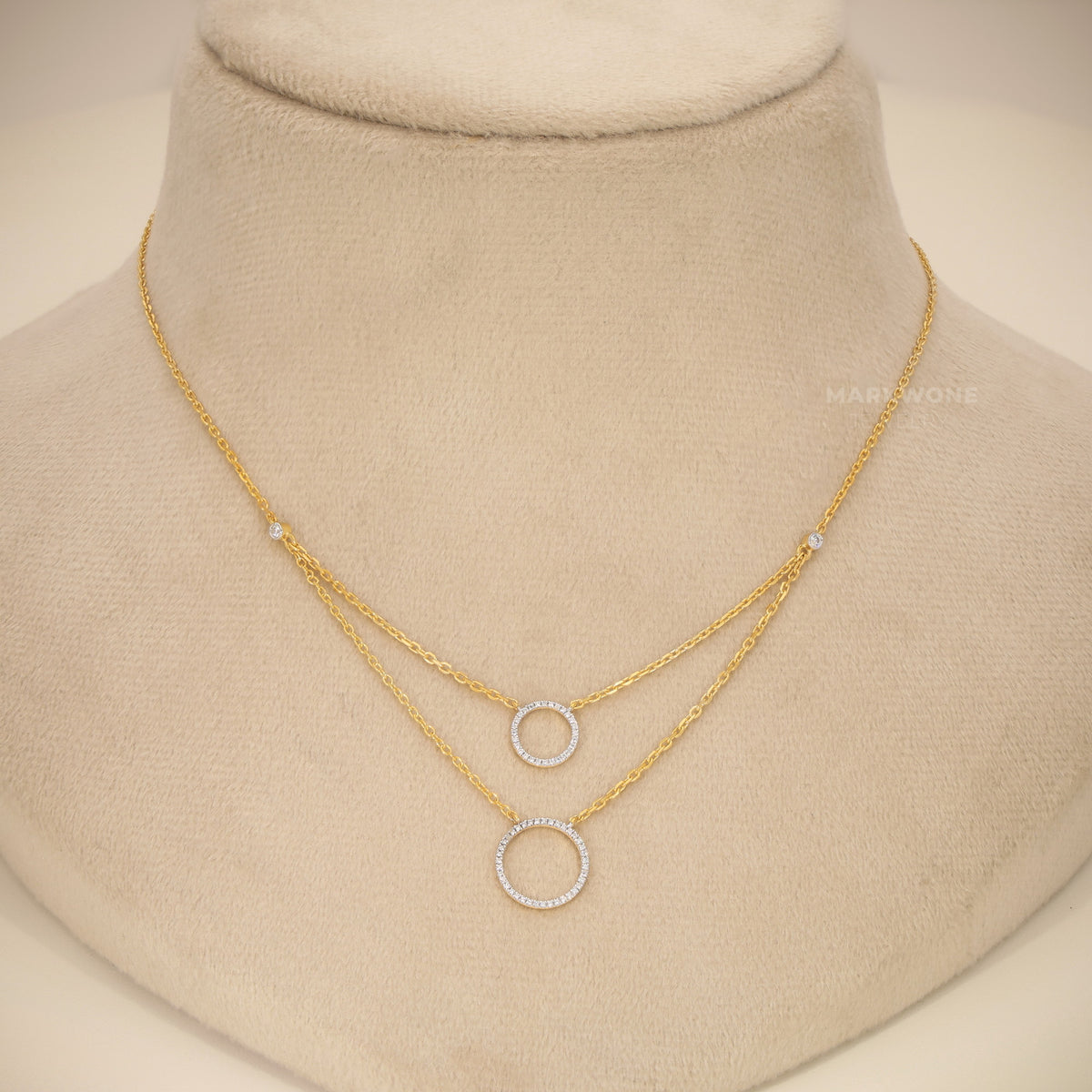 14KT Solid Gold Layered Double Open Circle Pendant Necklace