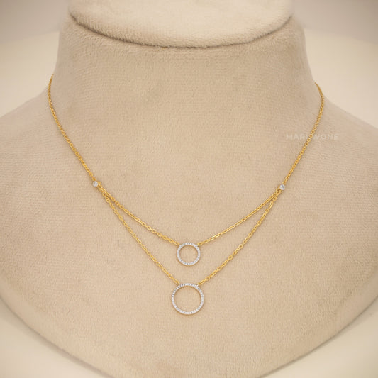 14KT Solid Gold Layered Double Open Circle Pendant Necklace