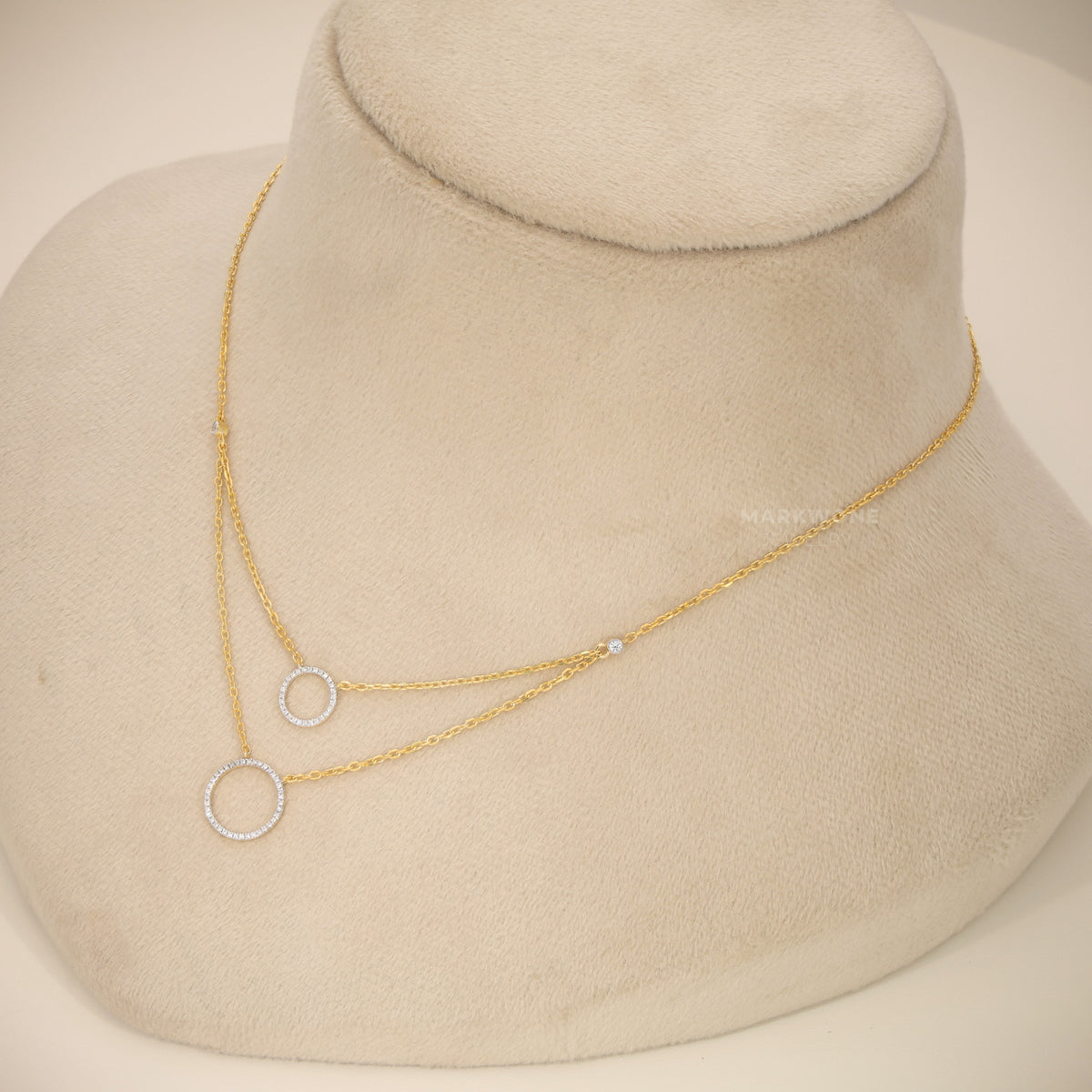 14KT Solid Gold Layered Double Open Circle Pendant Necklace