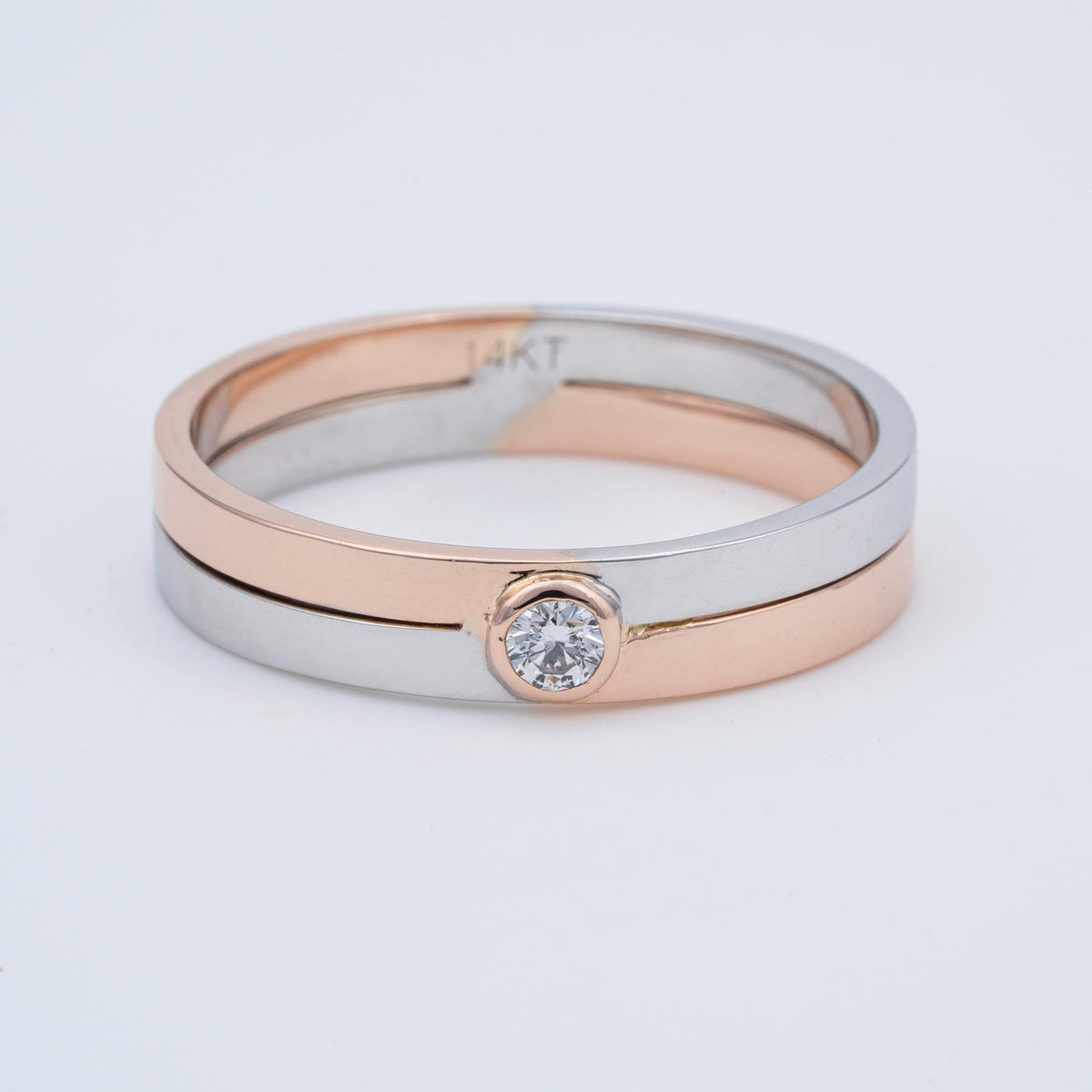 Two-Tone 14K Gold Step Interlocking Diamond Solitaire Band Ring