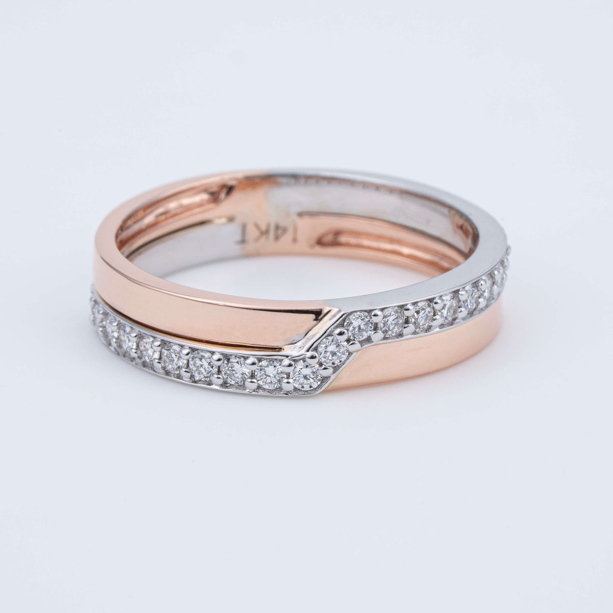 14K Solid White & Rose Gold Two-Tone Lab Grown Diamond Pave Band