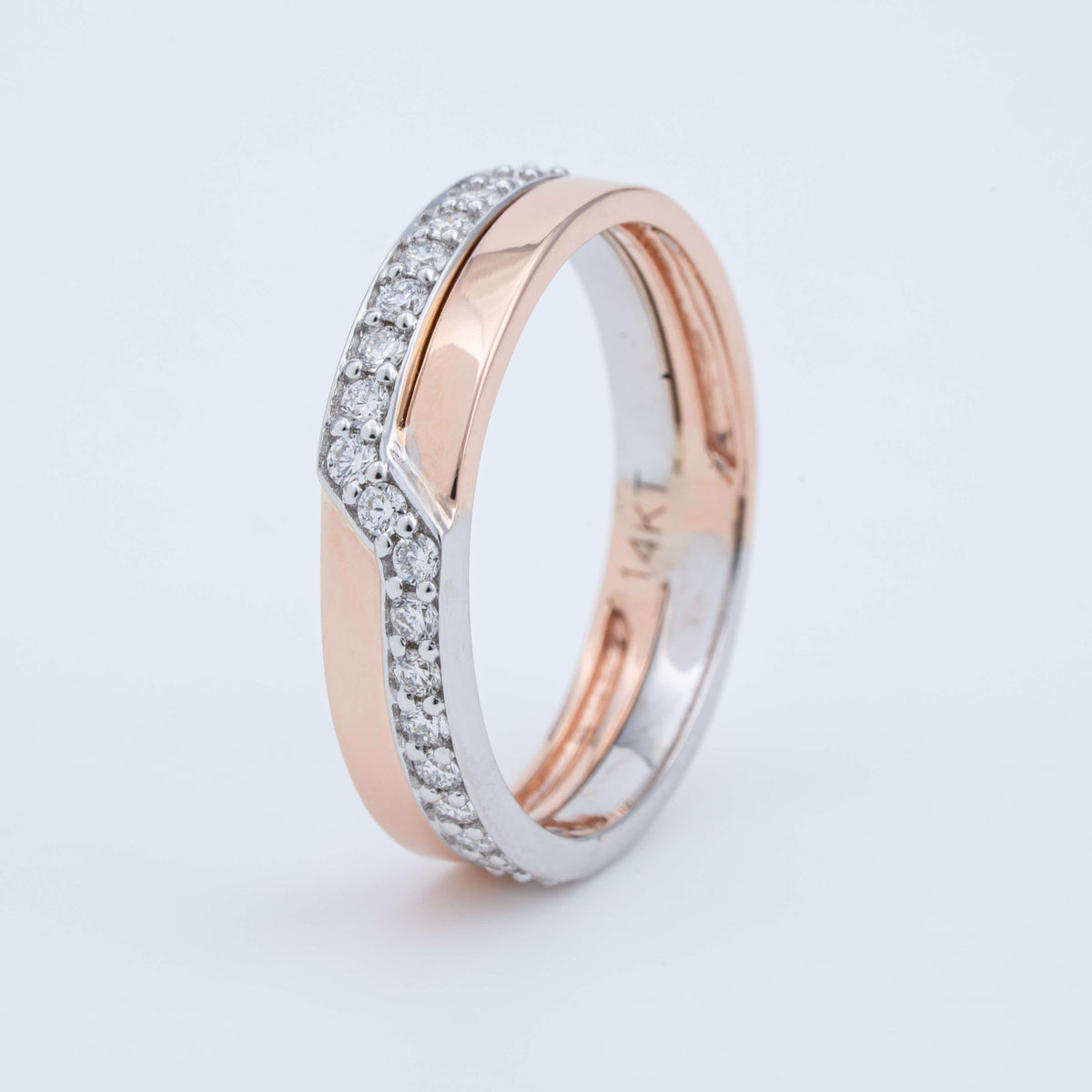 14K Solid White & Rose Gold Two-Tone Lab Grown Diamond Pave Band
