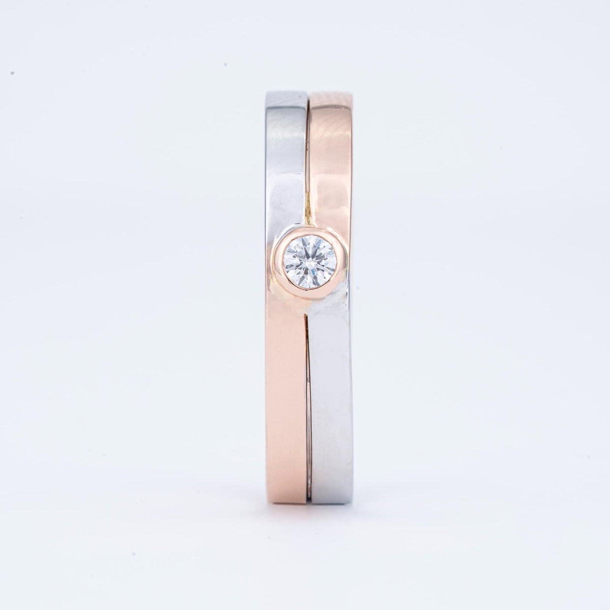 Two-Tone 14K Gold Step Interlocking Diamond Solitaire Band Ring