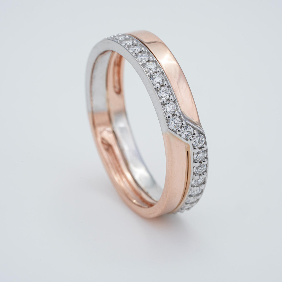 14K Solid White & Rose Gold Two-Tone Lab Grown Diamond Pave Band