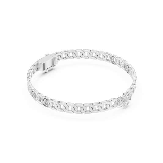 Silver Curb Chain Bracelet with Baguette Lab Grown Diamond Accent Bracelet