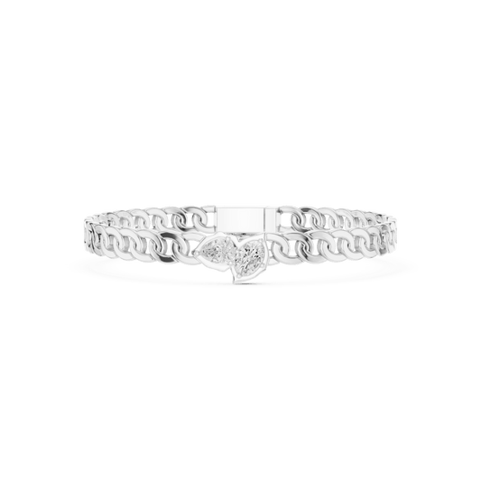 Silver Curb Chain Bracelet with Baguette Lab Grown Diamond Accent Bracelet